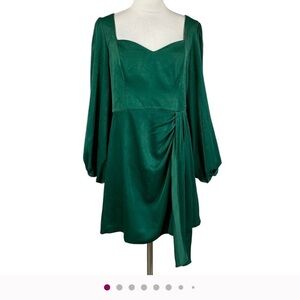 Adrianna Papell Women's A-Line Dress Size 12 Green Satin Long Sleeve Mini